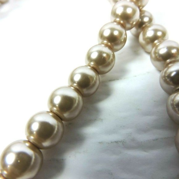Vintage Glass Faux Pearl Strand 44 Inch Champagne - Picture 3 of 8